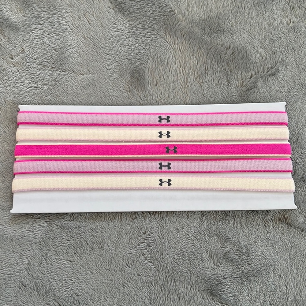 New Under Armour Non-Stick Pink/Purple/White Headbands Set of 5